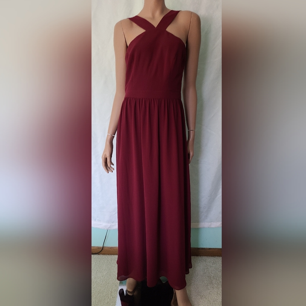 Cocktail,  Party, prom, bridesmaid sleeveless dress, burgundy, maxi